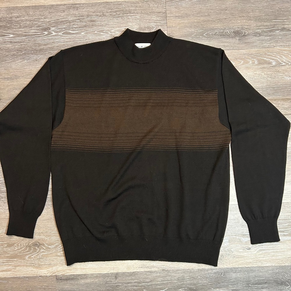 Murano Made in Italy Wool Blend Mock Neck Sweater Brown Stripe Mens M